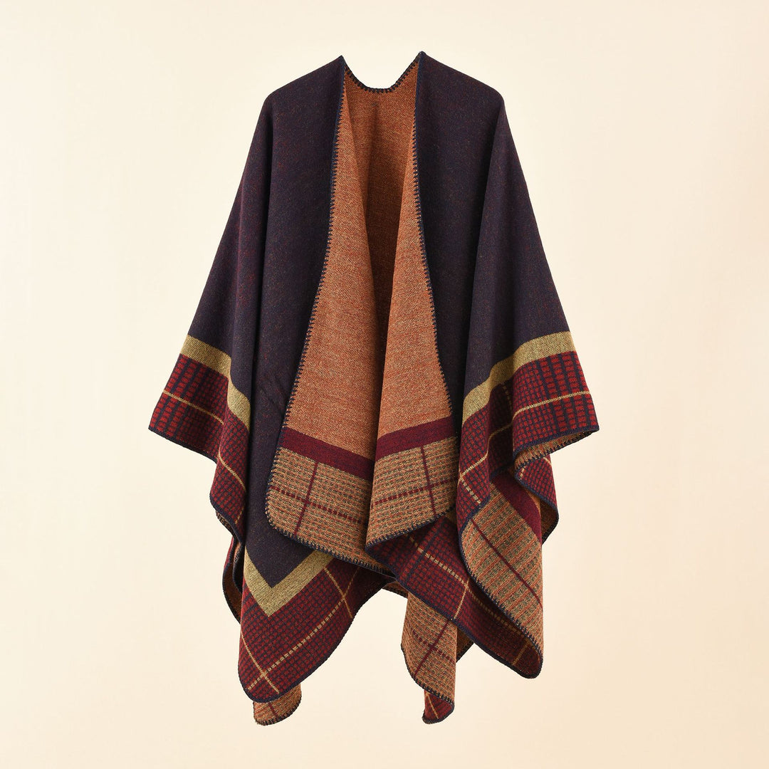 Damen Oversize-Capeponcho aus Wollmix mit kastigem Fall und feiner Bordürenstruktur Drune