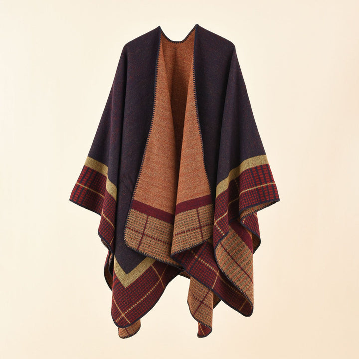 Damen Oversize-Capeponcho aus Wollmix mit kastigem Fall und feiner Bordürenstruktur Drune