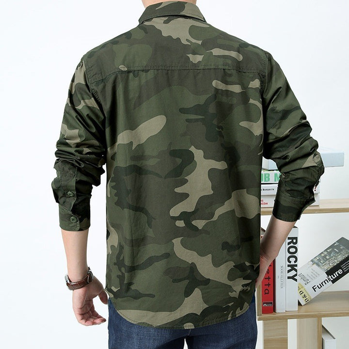 Herren nan leichtes Camouflage-Utility-Hemdjacke mit doppelten Brustklappen, knöpfbarer Front und regular Fit Drune