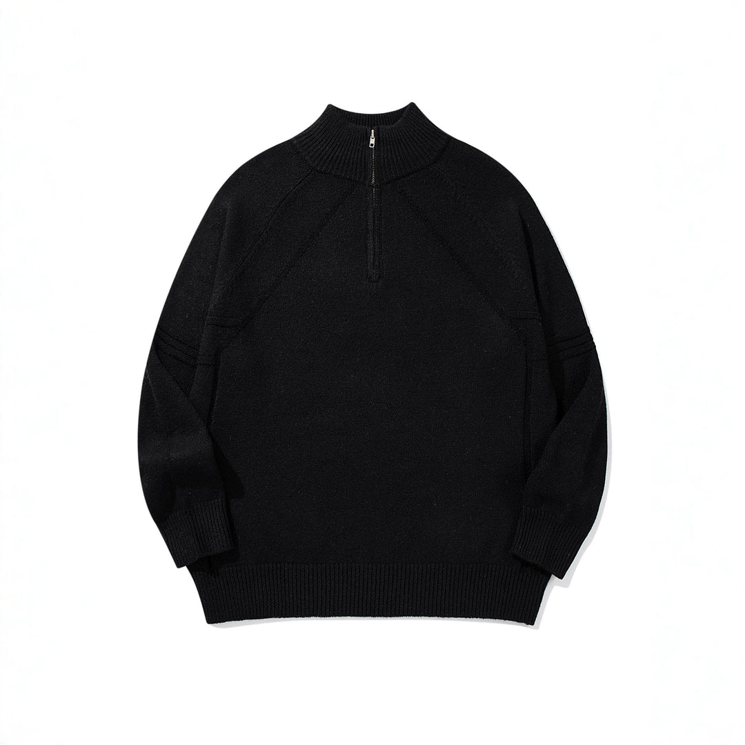 Unisex Halfzip-Strickpullover mit hohem Rippkragen und Raglanärmeln Drune