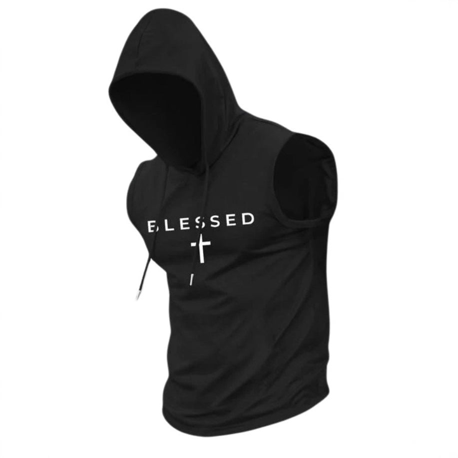 Herren nan ärmelloses Kapuzen-Sweatshirt mit Slogandruck und athletischer Passform Drune