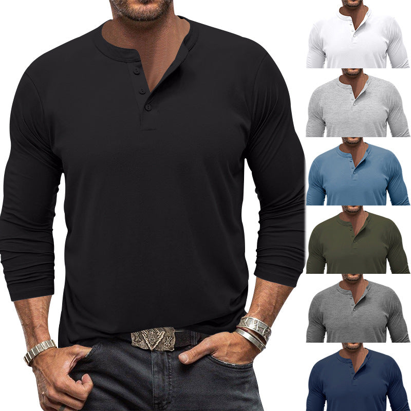 Herren modisches Langarm-Henley-Shirt mit modernem Kragen und praktischen Knopfdetails Drune