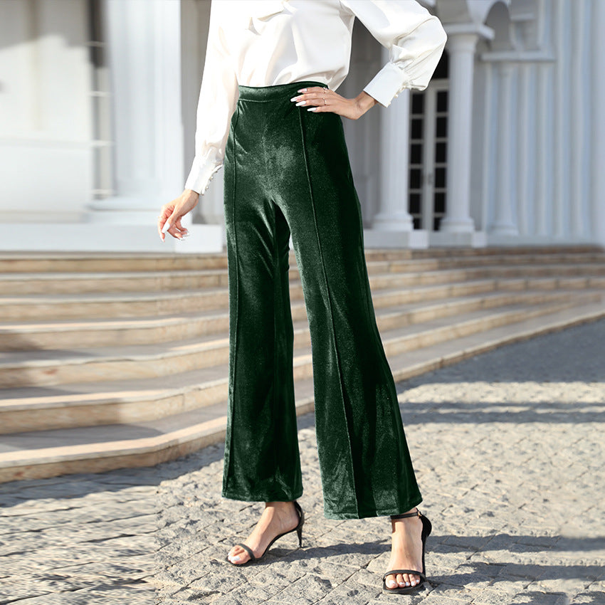 Damen Hochtaillierte Samtweite Hosen Drune