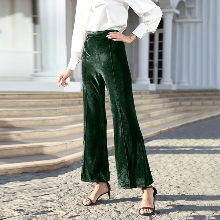 Damen Hochtaillierte Samtweite Hosen Drune