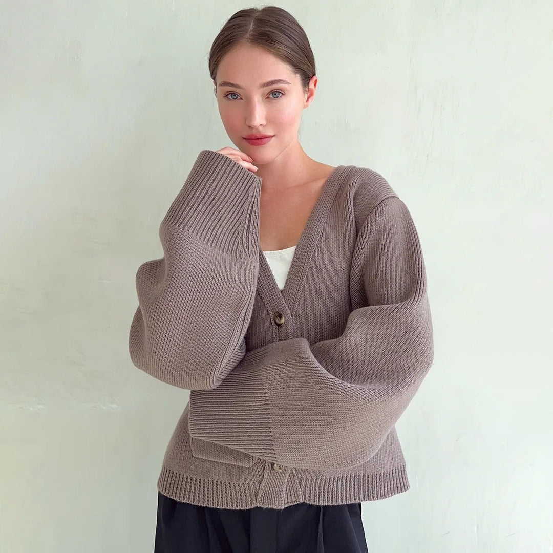 Damen Strickjacke mit voluminösen Ärmeln Drune