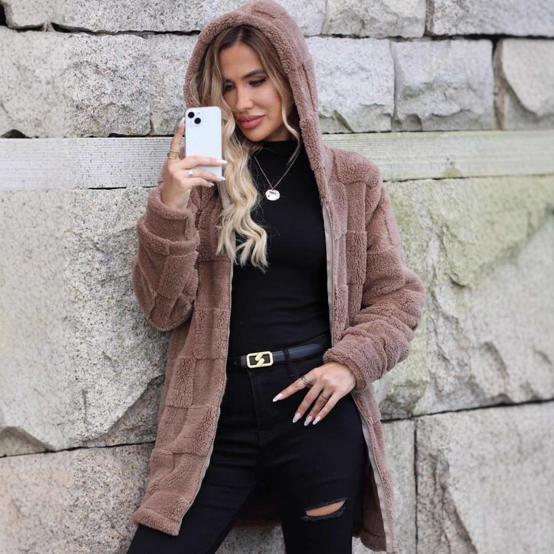 Damen Plüsch-Hoodiejacke mit reißfestem Reißverschluss und praktischen Taschen Drune