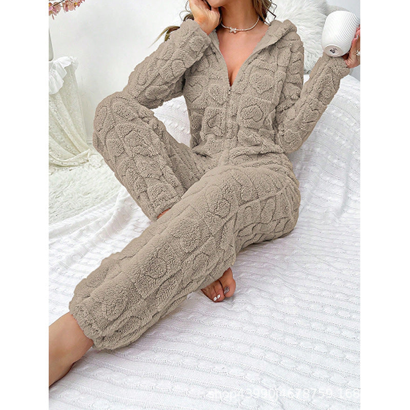 Damen Gemütlicher Fleece-Overall mit Kapuze Drune