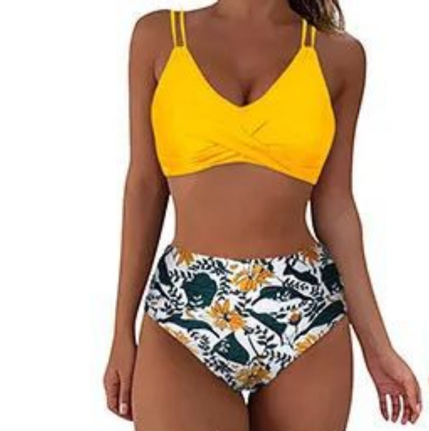 Damen Trendiger Hochschnitt-Bikini mit Raffung Drune