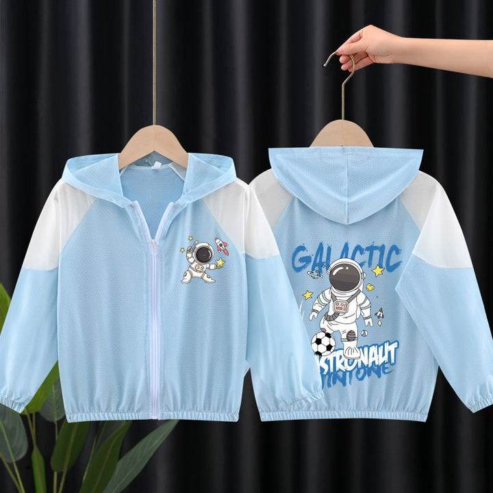 Unisex nan leichte atmungsaktive Kinder-Sommerjacke mit Kapuze und Astronautenprint  Drune