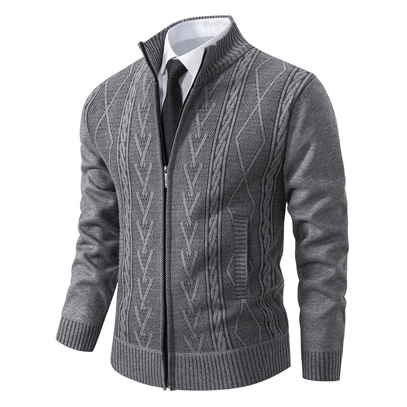 Herren nan gehobene Strickjacke mit erhabenem Zopfmuster und durchgehendem Reißverschluss Drune