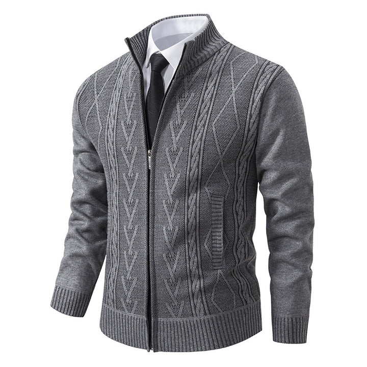 Herren nan gehobene Strickjacke mit erhabenem Zopfmuster und durchgehendem Reißverschluss Drune