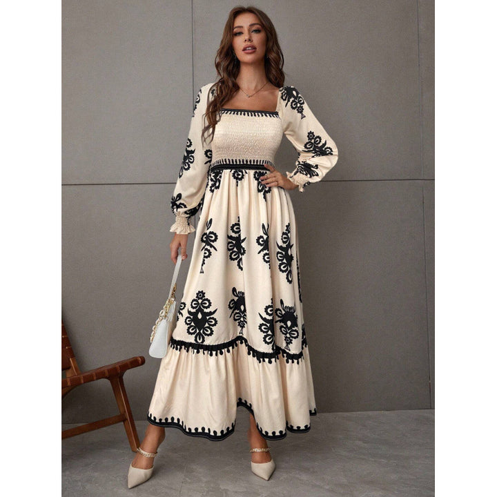 Damen Maxikleid mit Puffärmeln und elegantem Stickmuster Drune