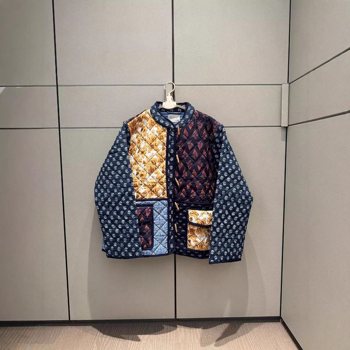 Damen Gefütterte Patchwork-Steppjacke mit Knebelverschlüssen und aufgesetzten Taschen Drune