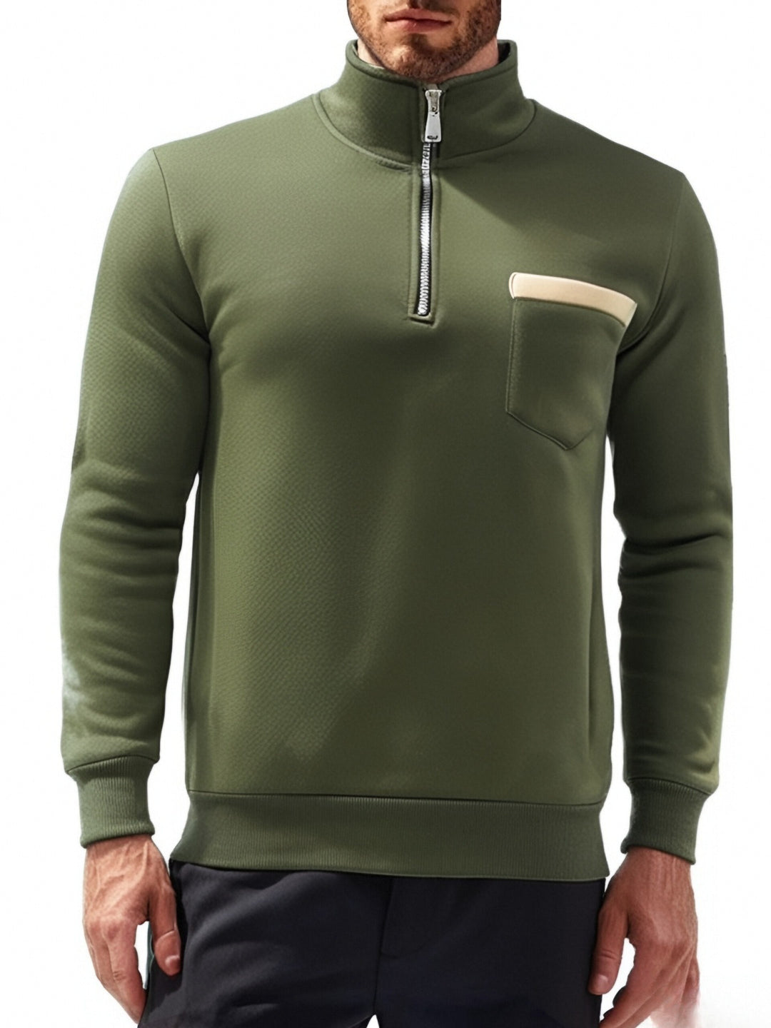 Herren nan feinstrukturiertes Halbzip-Feinstrickpullover mit Stehkragen, Brusttasche und schmaler Silhouette Drune