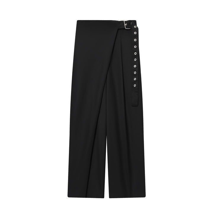 Damen nan Wickelhose mit weitem Bein, Zierösen-Bund und drapiertem Überlappungsrock-Detail Drune