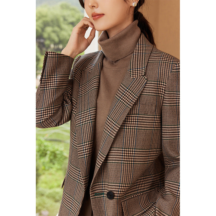 Damen Glencheck Oversize-Blazer mit strukturierter Schulter und Pattentaschen Drune