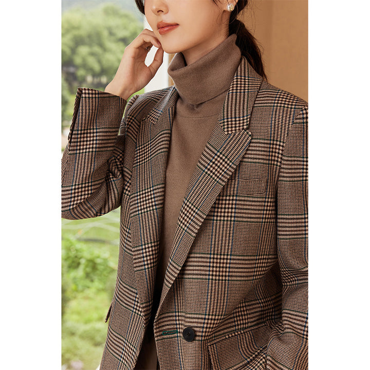 Damen Glencheck Oversize-Blazer mit strukturierter Schulter und Pattentaschen Drune