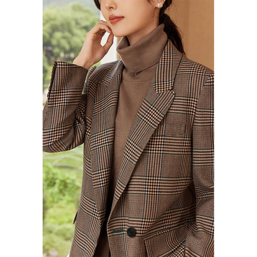 Damen Glencheck Oversize-Blazer mit strukturierter Schulter und Pattentaschen Drune