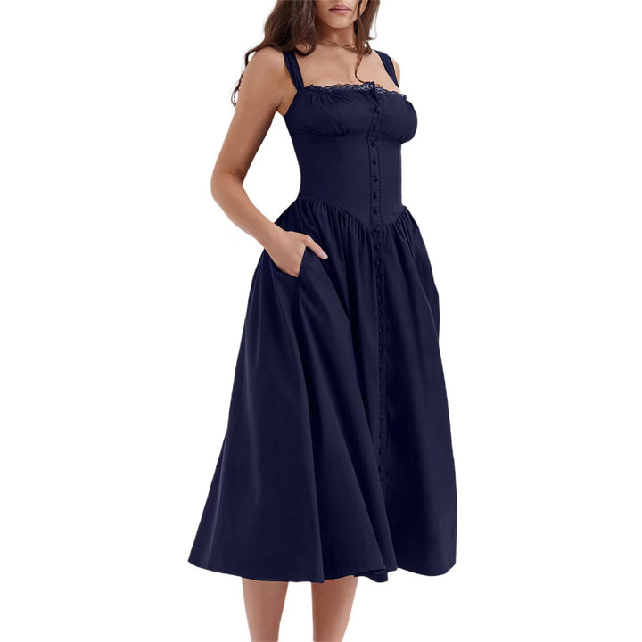 Damen Maxi-Kleid mit knöpfbarem Oberteil und schwingendem Rock Drune