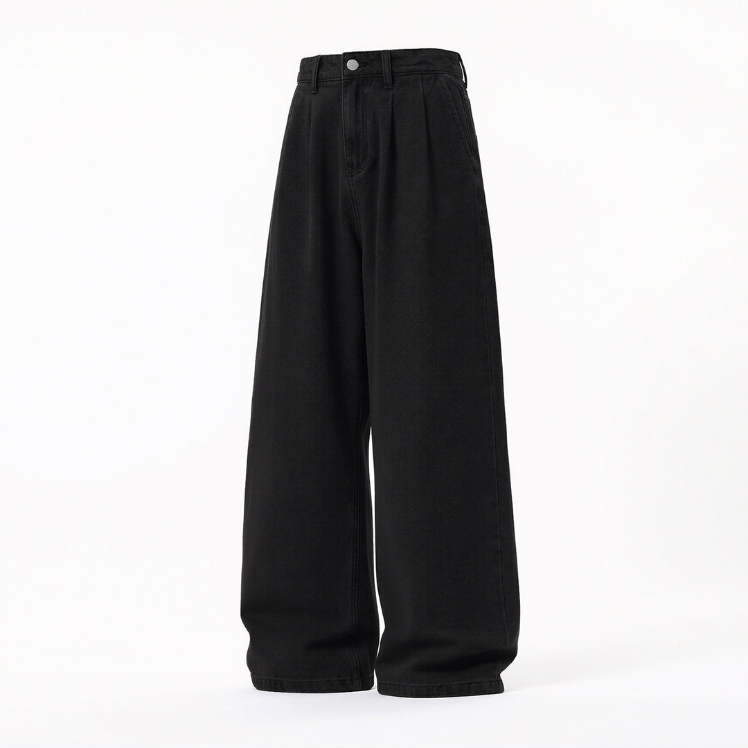 Damen Ultraweite High‑Waist Denim‑Palazzo‑Hose mit Bundfalten Drune