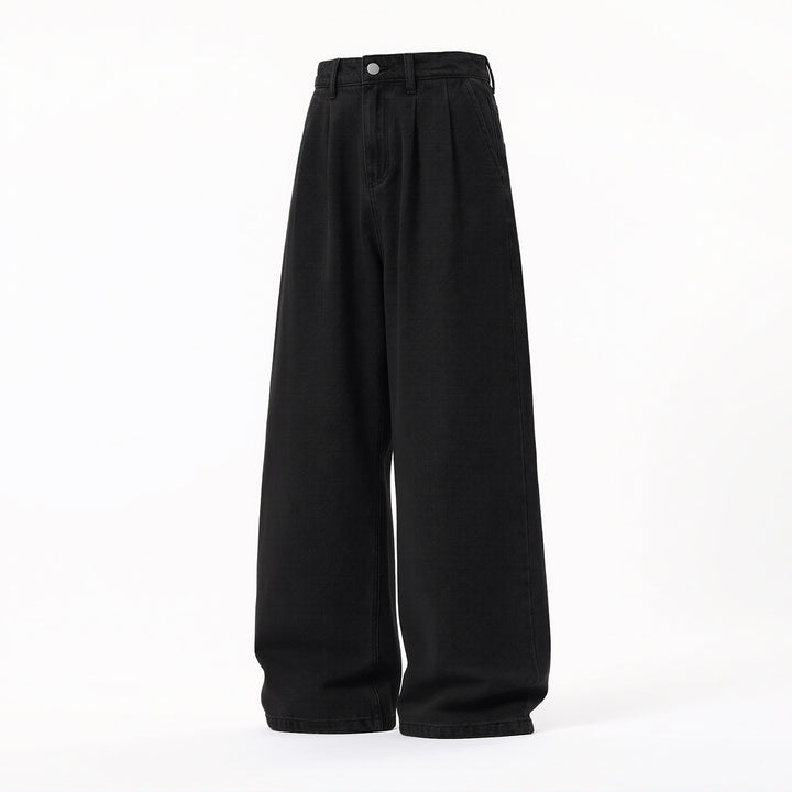 Damen Ultraweite High‑Waist Denim‑Palazzo‑Hose mit Bundfalten Drune
