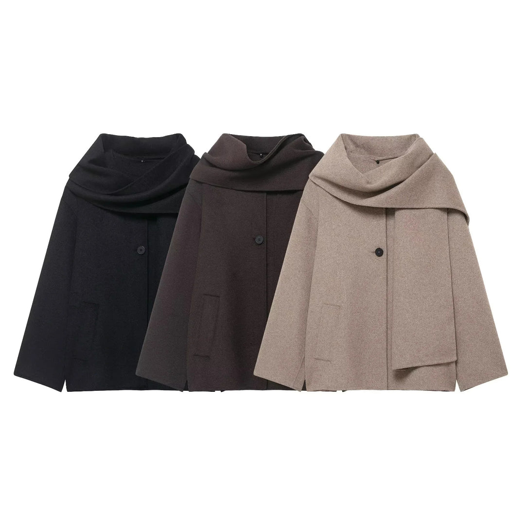 Damen nan Oversize Wollmantel mit voluminösem Schalkragen und verdeckter Knopfleiste Drune