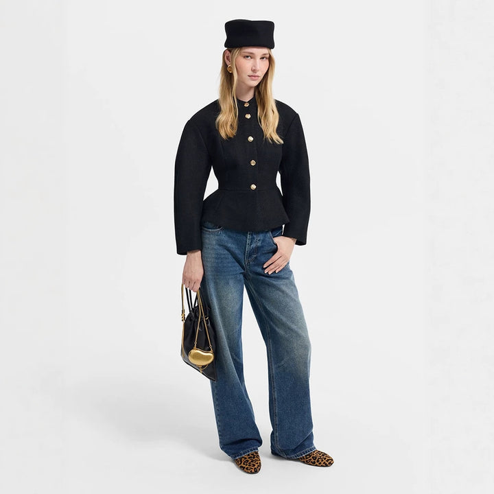 Damen Taillierte Jacke mit Peplum-Saum, strukturierter Webqualität und Zierknöpfen Drune