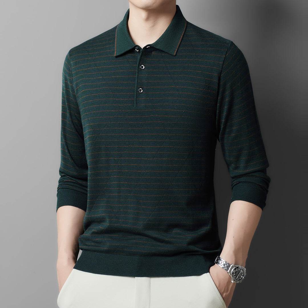 Herren Langarm-Polo mit eleganter Struktur und modernem Kragen Drune