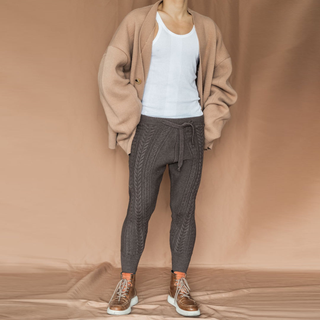 Damen Gestrickte Jogginghose mit Zopfmuster und hohem Bund Drune