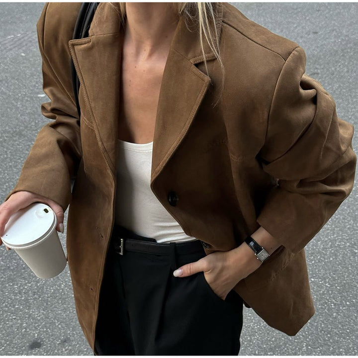 Damen Luxuriöser Wildlederblazer mit eleganter Schnittführung Drune