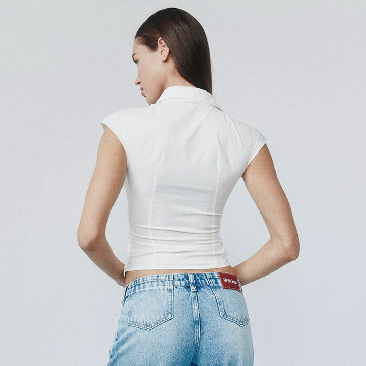 Damen elegante Kurzarmbluse mit knotenförmigem Design Drune