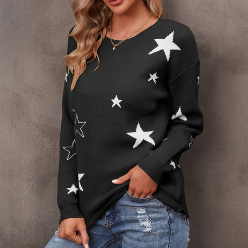 Damen Strickpullover mit modischem Sternenmuster und lässigem Schnitt Drune