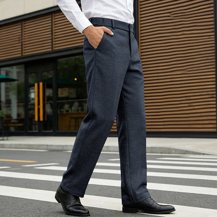 Herren Elegante gerade Tailoring-Hose mit Bügelfalte und feiner Fischgrätstruktur Drune