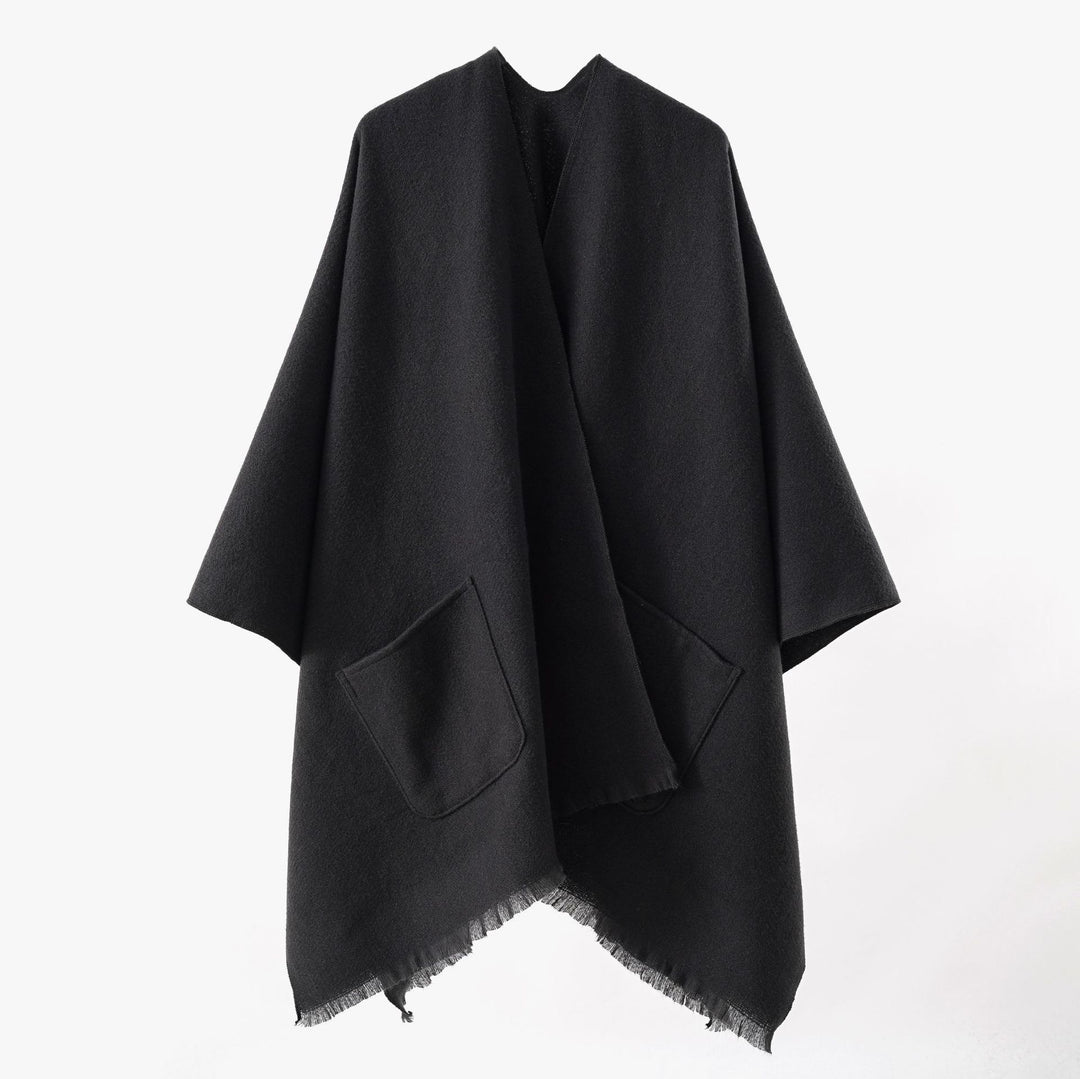Damen Oversize-Capeponcho aus Wollmix mit Kapuze und Eingrifftaschen Drune