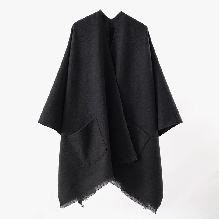 Damen Oversize-Capeponcho aus Wollmix mit Kapuze und Eingrifftaschen Drune