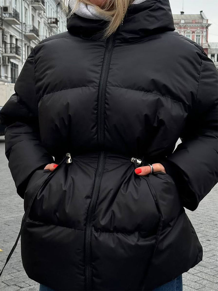 Damen Wattierte Taillierte Steppjacke mit Tunnelzug & hohem Stehkragen Drune