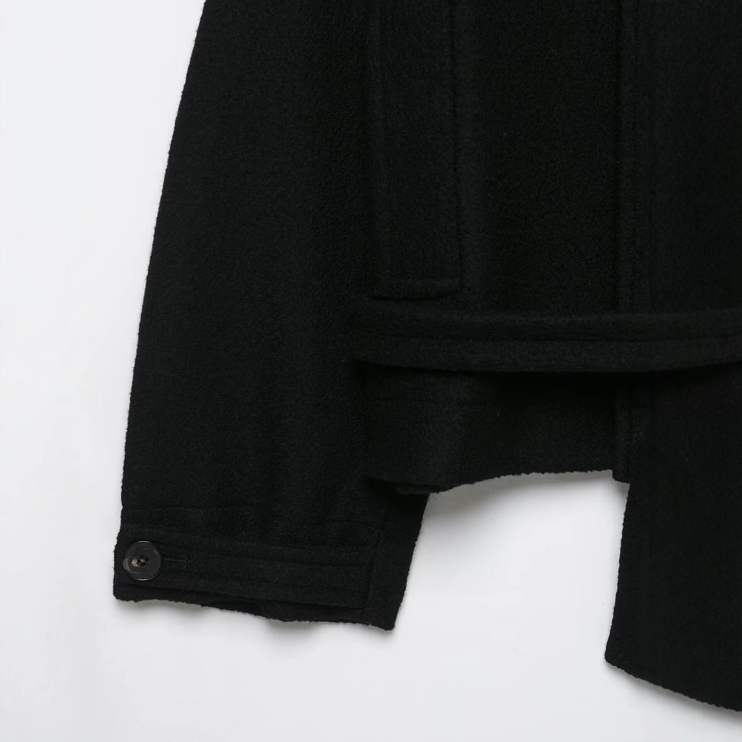 Damen Boxy-Capejacke in Wolloptik mit hoher Kragenblende und Knebelverschlüssen Drune