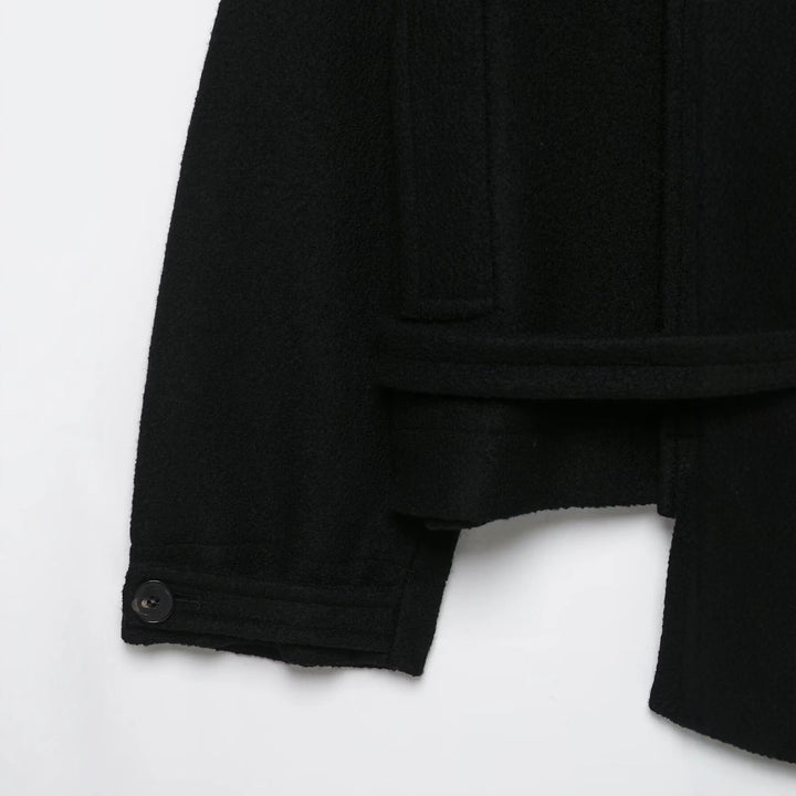 Damen Boxy-Capejacke in Wolloptik mit hoher Kragenblende und Knebelverschlüssen Drune