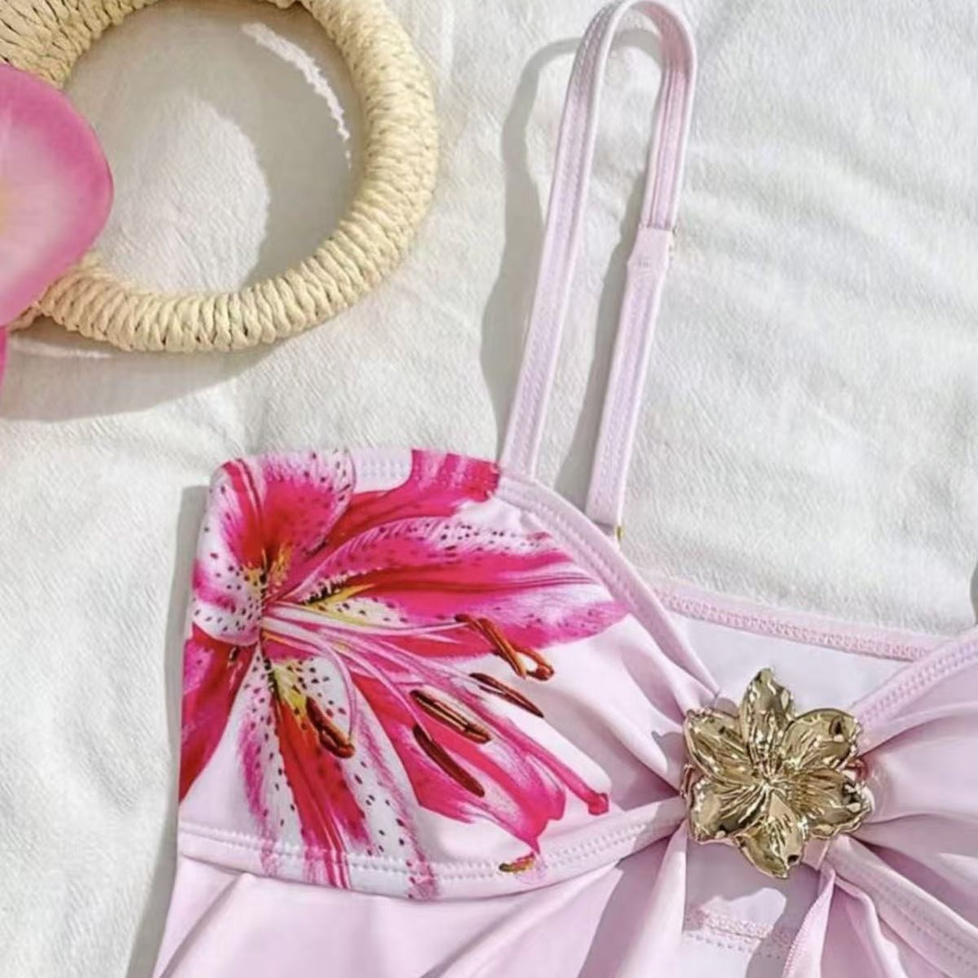 Damen Bikini-Set mit floralem Wickeldetail und eleganter Blütenapplikation Drune