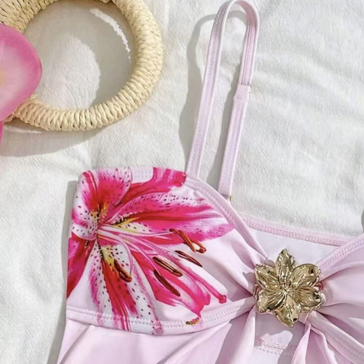 Damen Bikini-Set mit floralem Wickeldetail und eleganter Blütenapplikation Drune