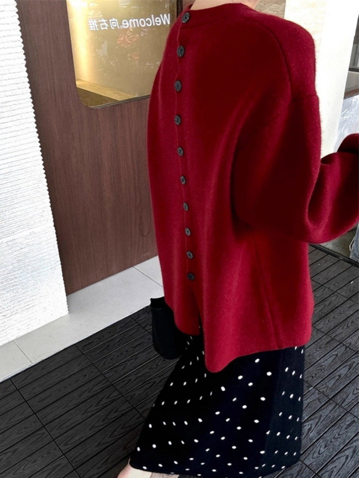 Damen Oversize-Feinstrickpullover mit Ballonärmeln und Knopfmanschette Drune