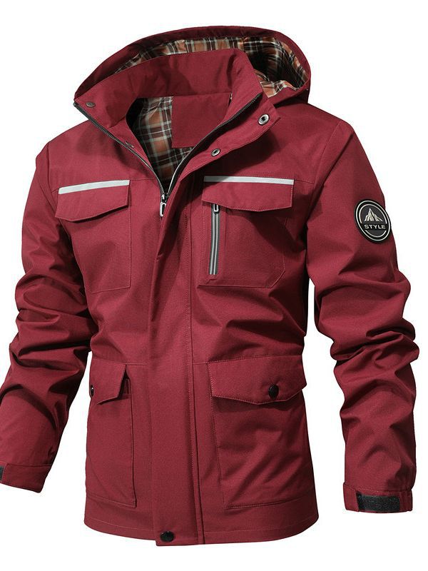 Herren Wasserabweisender Softshell-Parka mit Kapuze, reflektierenden Einsätzen und Multifunktionstaschen Drune