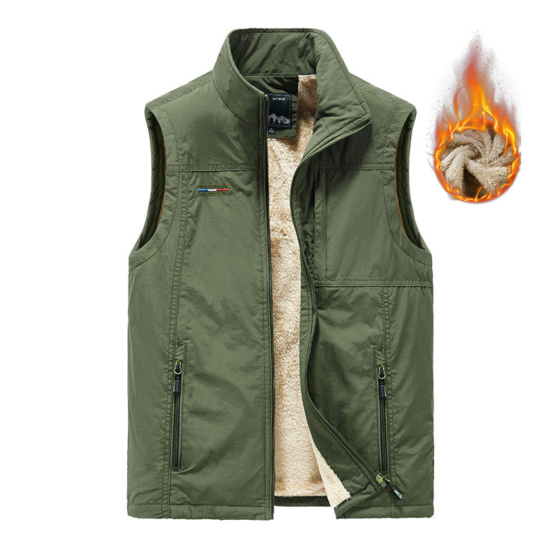 Herren Windabweisende Canvas‑Weste mit Teddyfleece‑Innenfutter und Stehkragen Drune