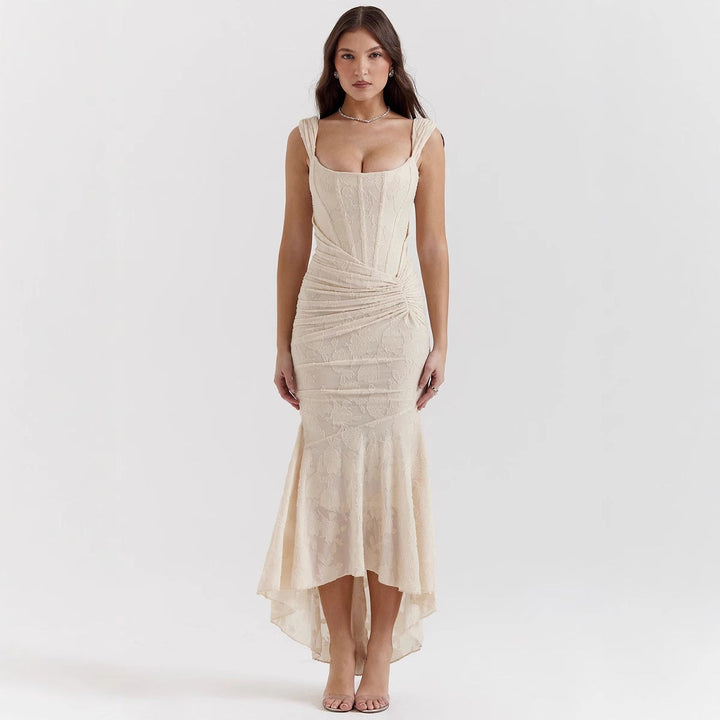 Damen Elegantes Maxikleid mit raffinierten Rüschen und schmeichelndem Schnitt Drune