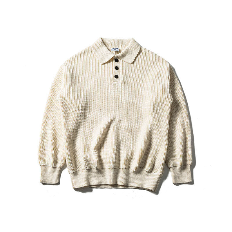 Herren Waffelstrick-Polopullover mit halber Knopfleiste und gerippten Bündchen Drune