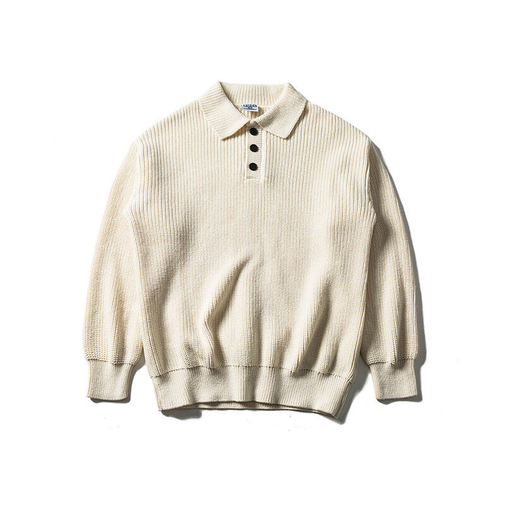 Herren Waffelstrick-Polopullover mit halber Knopfleiste und gerippten Bündchen Drune