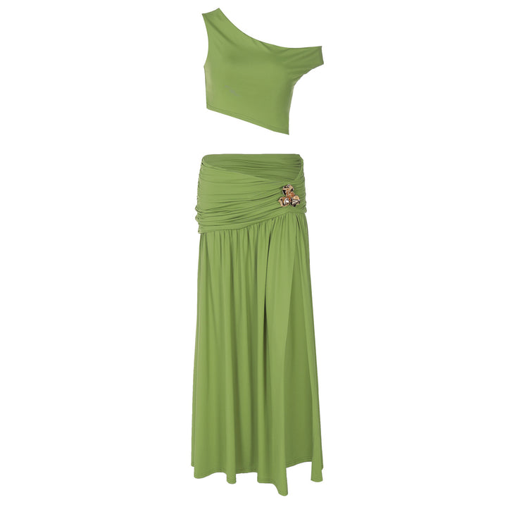 Damen Elegantes Off-Shoulder Maxikleid mit seitlichem Schlitz und raffiniertem Bund Drune
