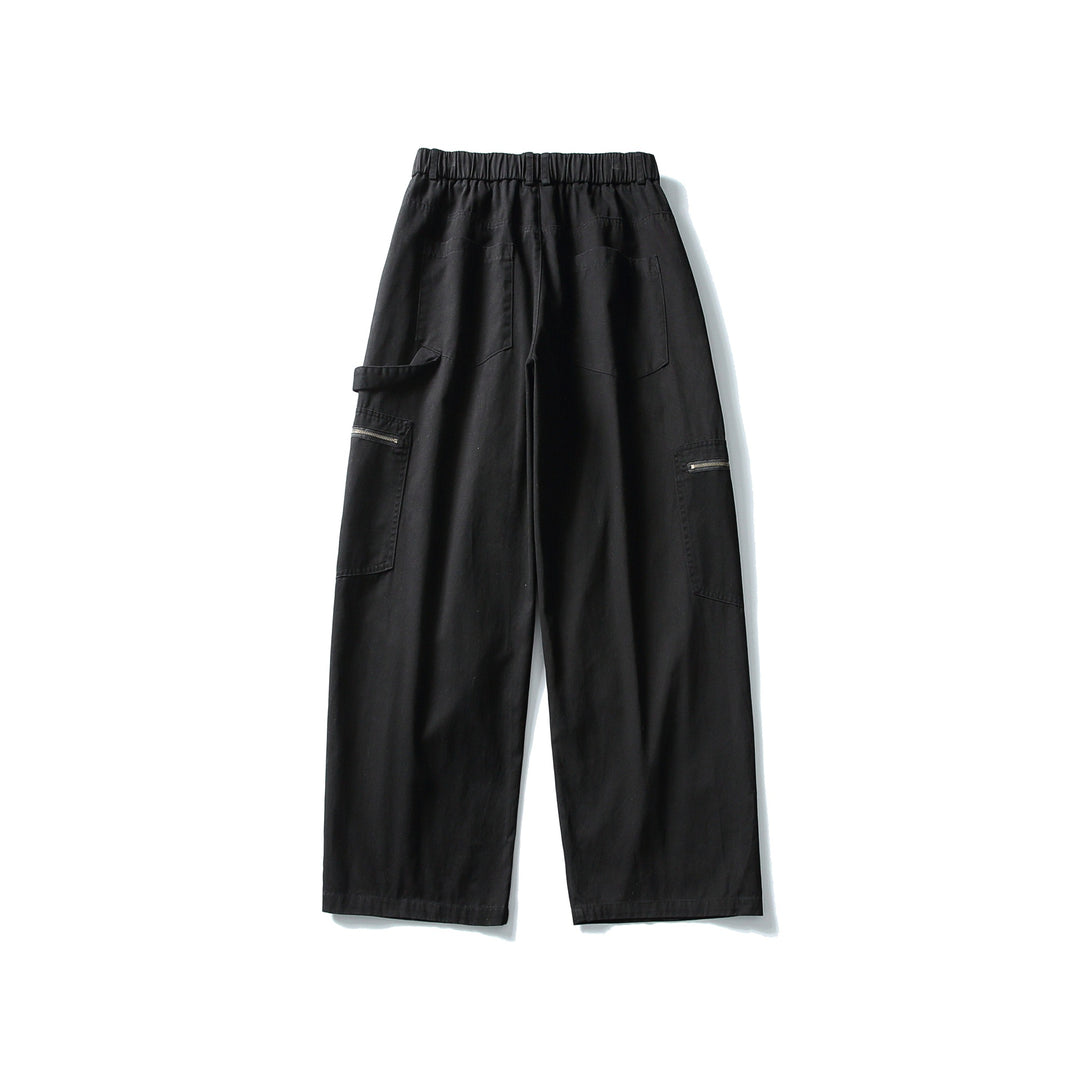 Damen Utility-Cargo-Hose mit weitem Bein, hohem elastischem Bund und Reißverschlusstaschen Drune