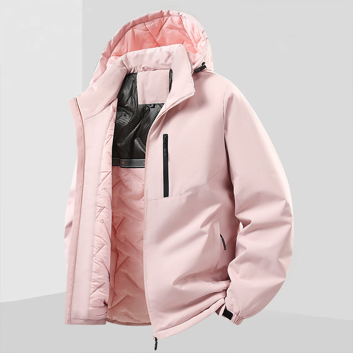 Herren Leichte isolierte Hybrid-Outdoorjacke mit Thermofutter, Kapuze und wasserdichten Reißverschlüssen Drune