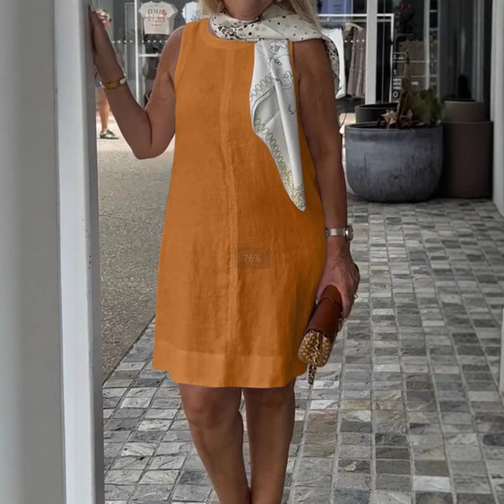 Damen Sommerkleid aus leichtem Leinenstoff mit modischem Halstuch Drune